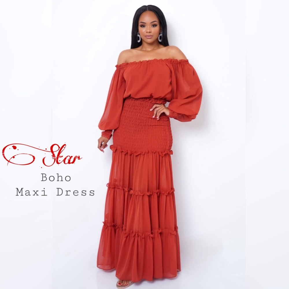Just In! Star - Off Shoulder Boho Maxi Dress